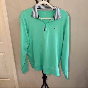 Vineyard Vines Aqua Quarter-Zip with Striped Collar